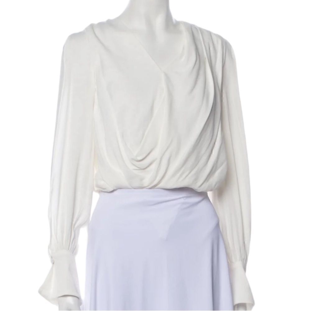 JONATHAN SIMKHAI Cowl Neck Long Sleeve Blouse Bodysuit Top Cream beige